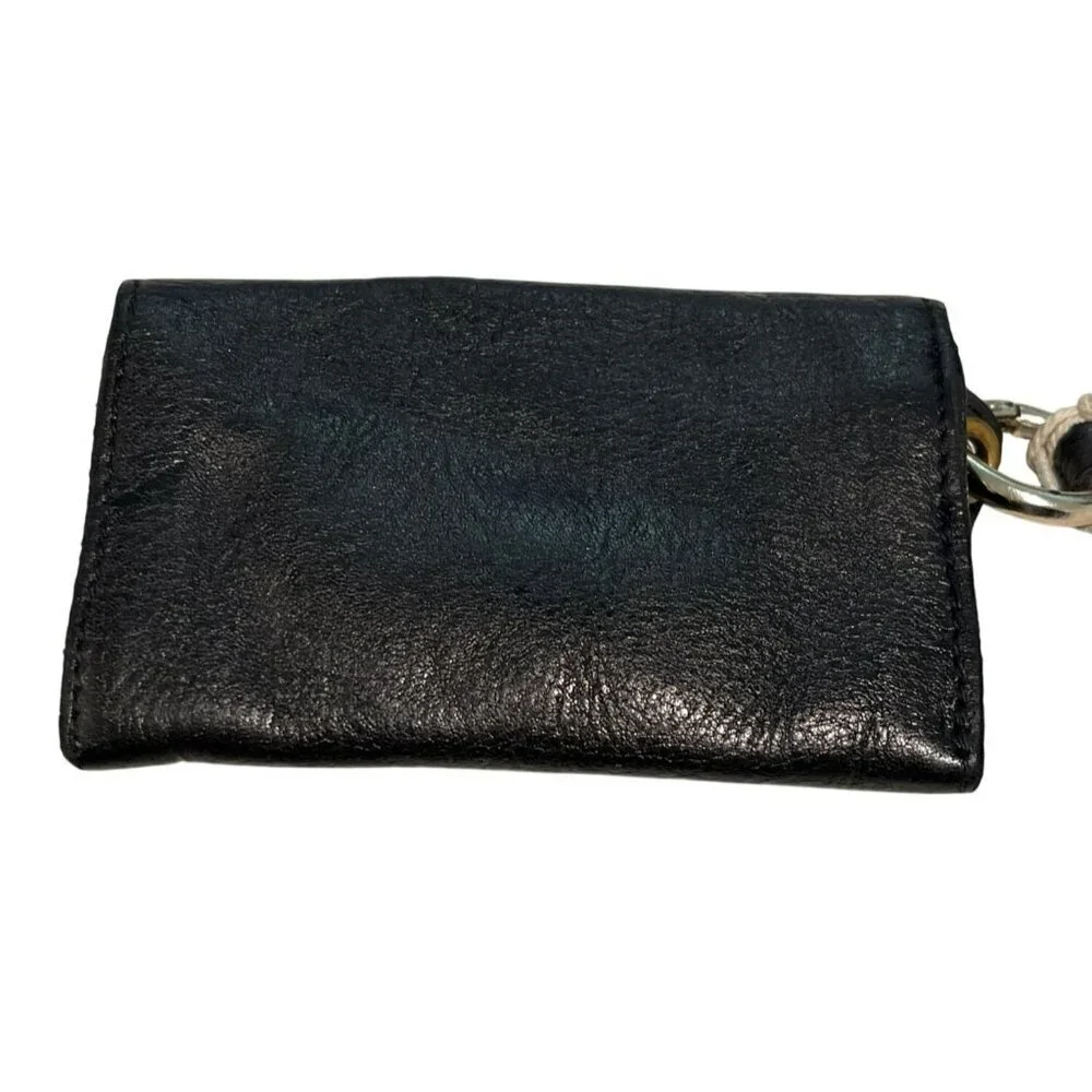 Free People Black Leather Tri Fold Wallet Wristlet Keychain NWT